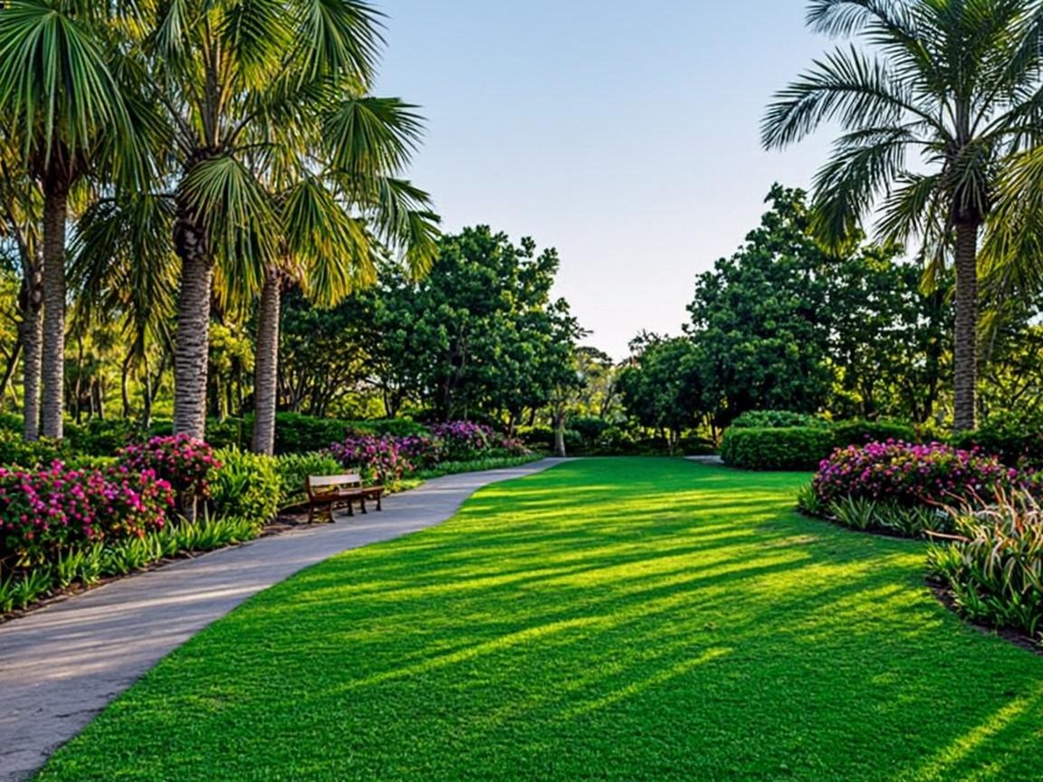 Central green garden with walking track